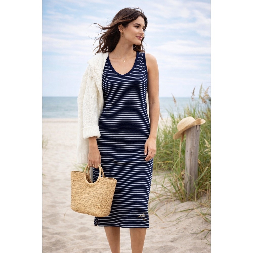 J Crew Dress Womens Extra Small Navy Blue White Striped Sleeveless Tank Casual - Picture 2 of 10
